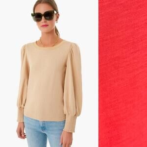 Tuckernuck Pomander Place Lennon Puff Sleeve Crew Neck Top XS Bright Coral